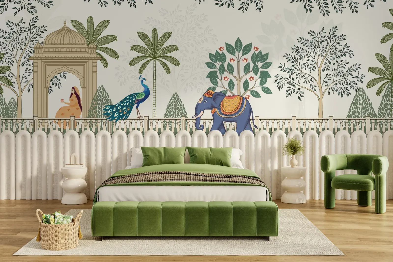 Rajasthani Peacock Elephant Wall Mural Living Room Los Angeles