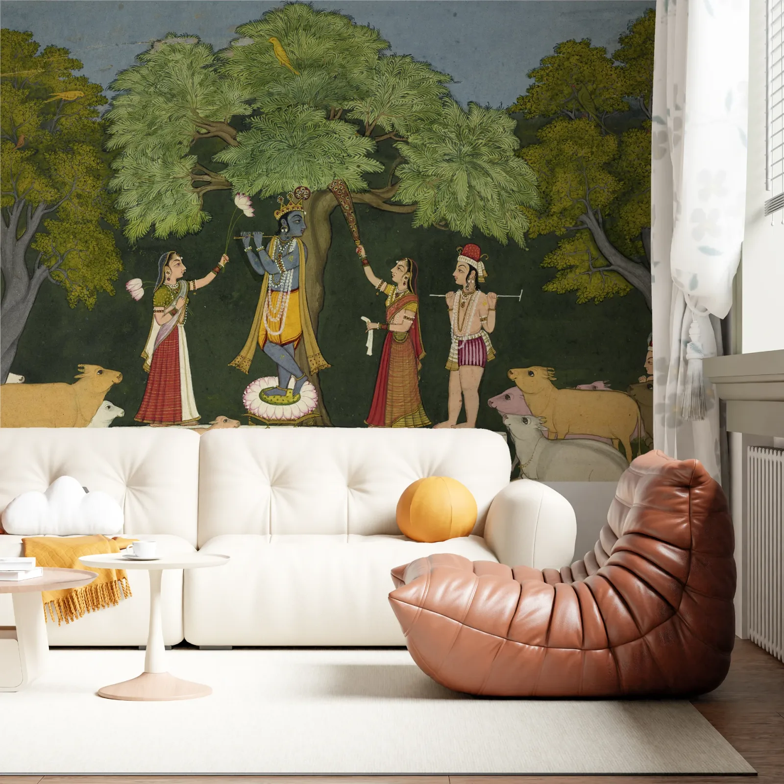 Radha Krishna Art Wallpaper Traditional Indian Spiritual Prayer Room Decor Mural