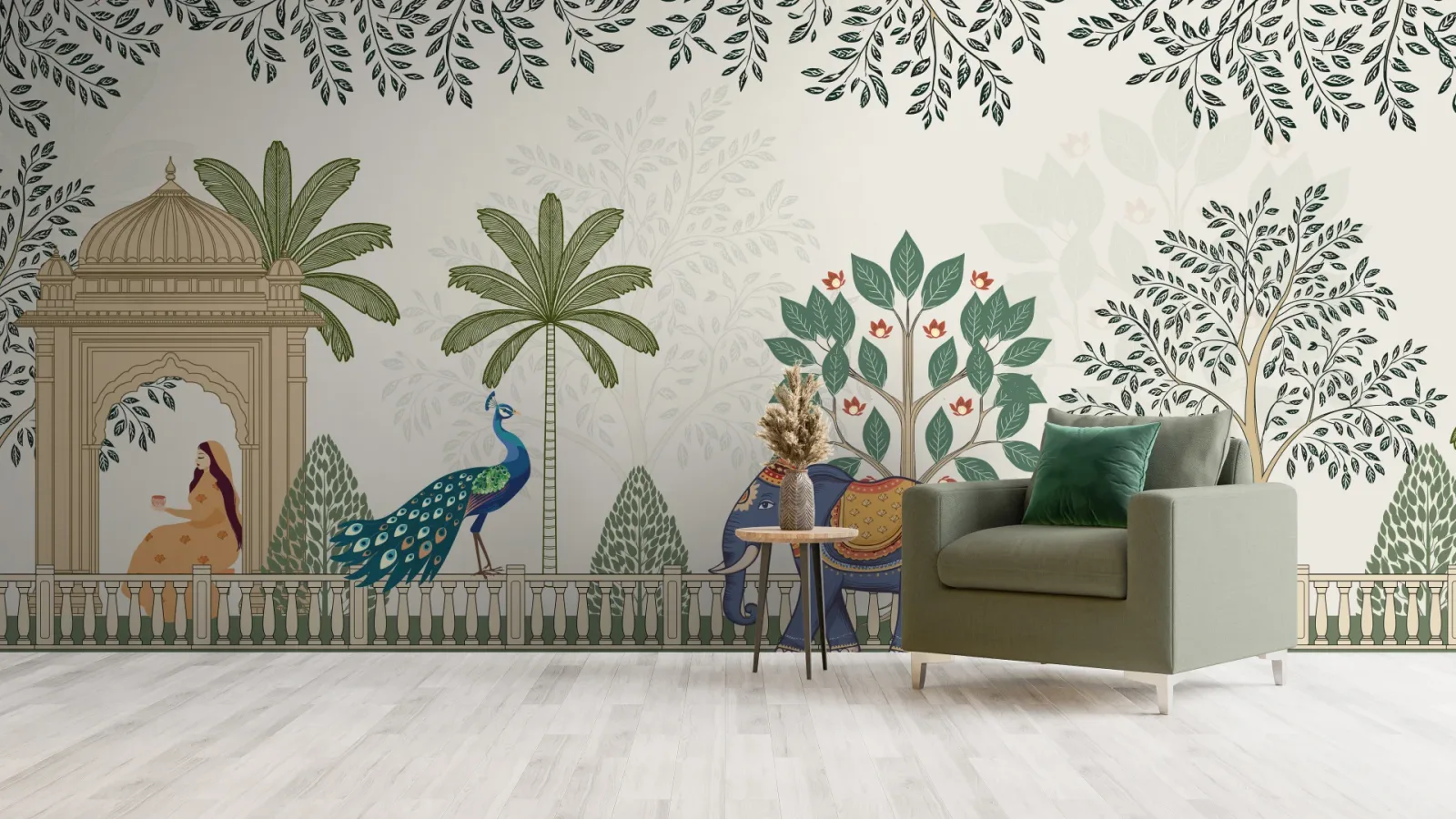 Peacock Elephant Heritage Wallpaper Bedroom Phoenix