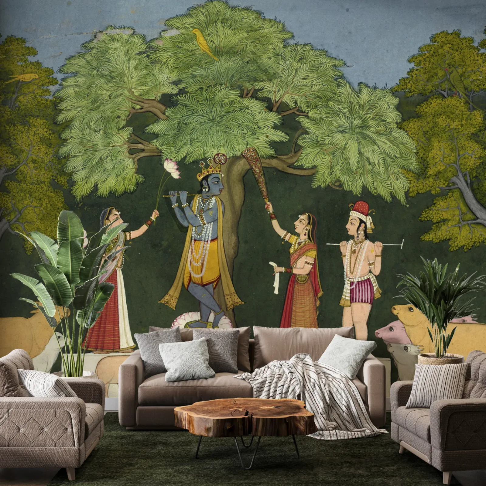 Krishna Flute Forest Miniature Wall Mural Peel Stick Meditation Room Decor