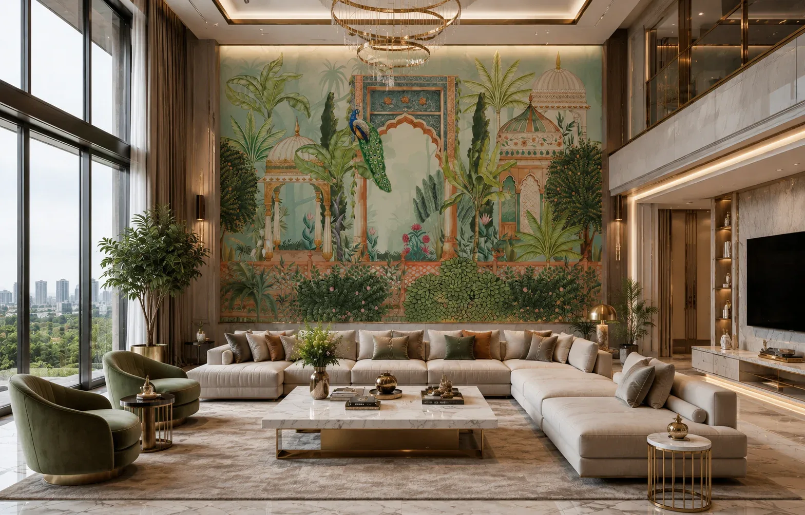 Lixurious Indian Style Tropical Trees Garden Chicago Accent Wall