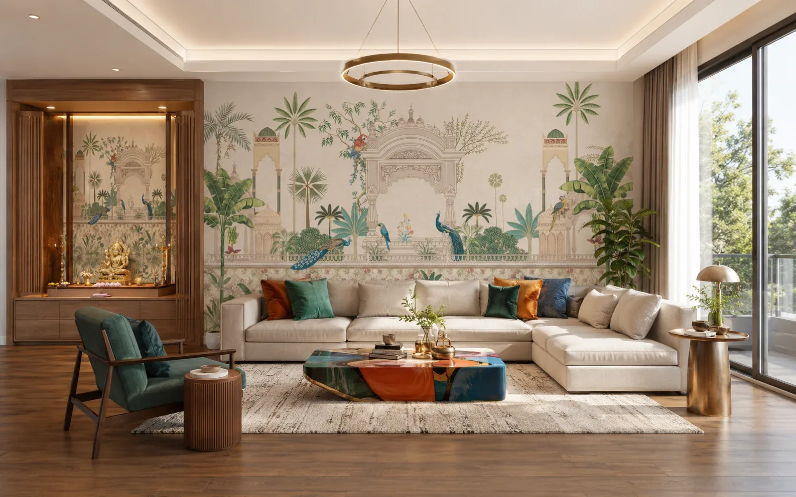 Self Adhesive Indian Mughal Architectural Soft Color Mural