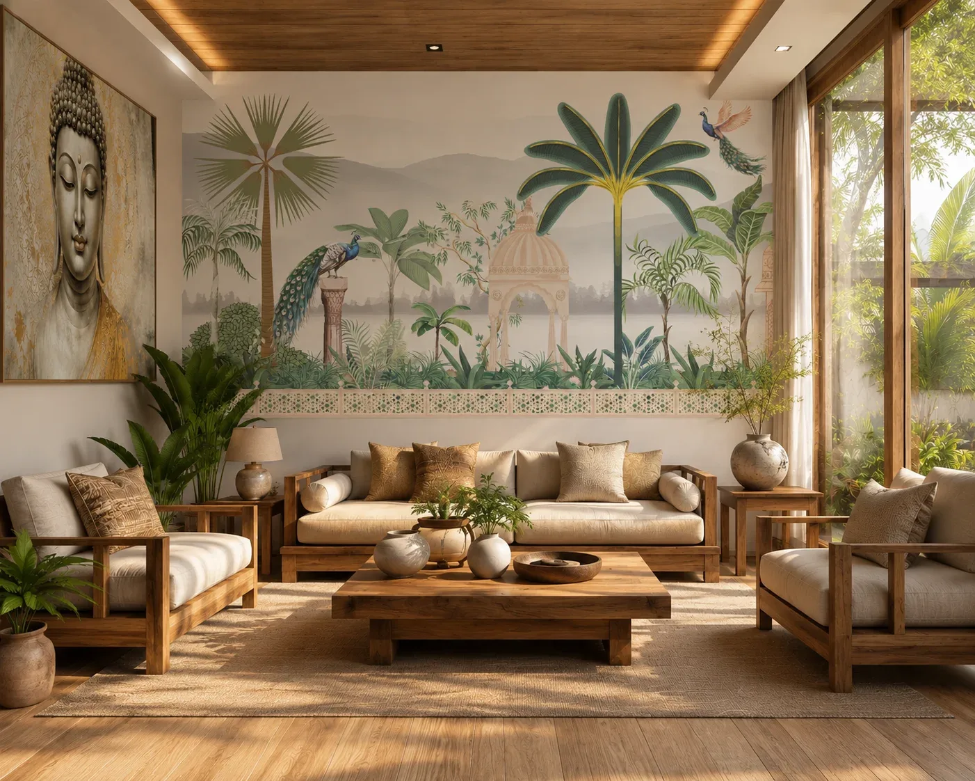 Beige Peel and Stick Indian Living Room Chicago Wallpaper.png