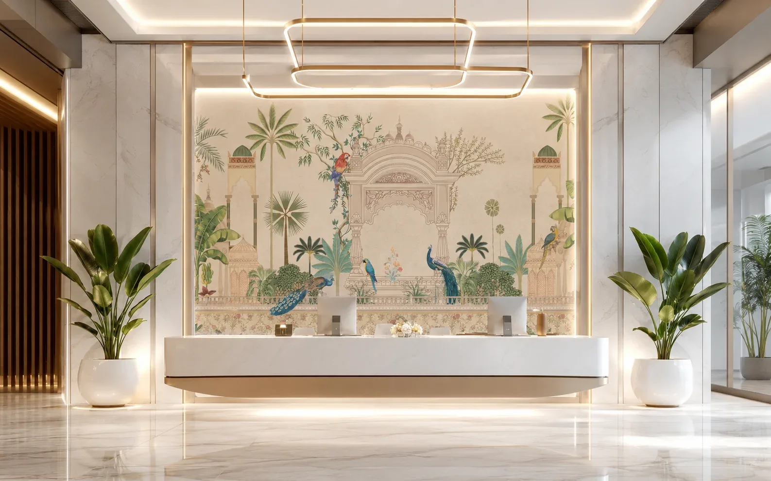 Beige Tropical Birds Florida Home Decor Wallpaper Mural Peel Stick