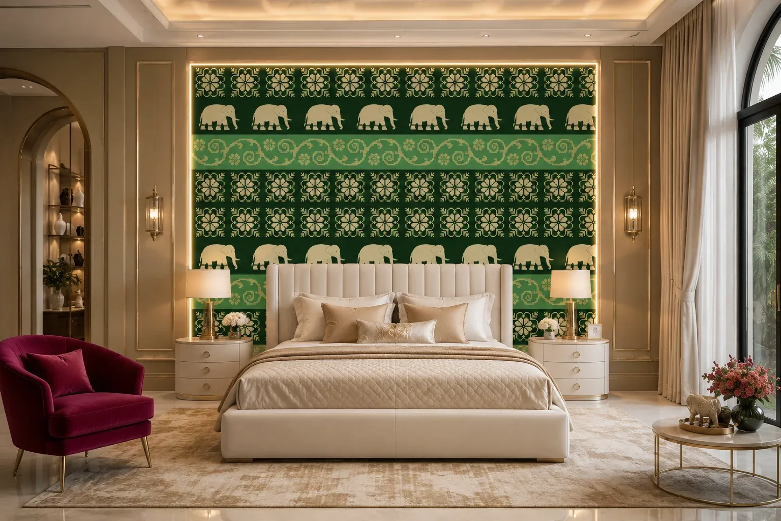Removable Emerald Green Elephant Indian Heritage Wallpaper for Dallas Homes Interior