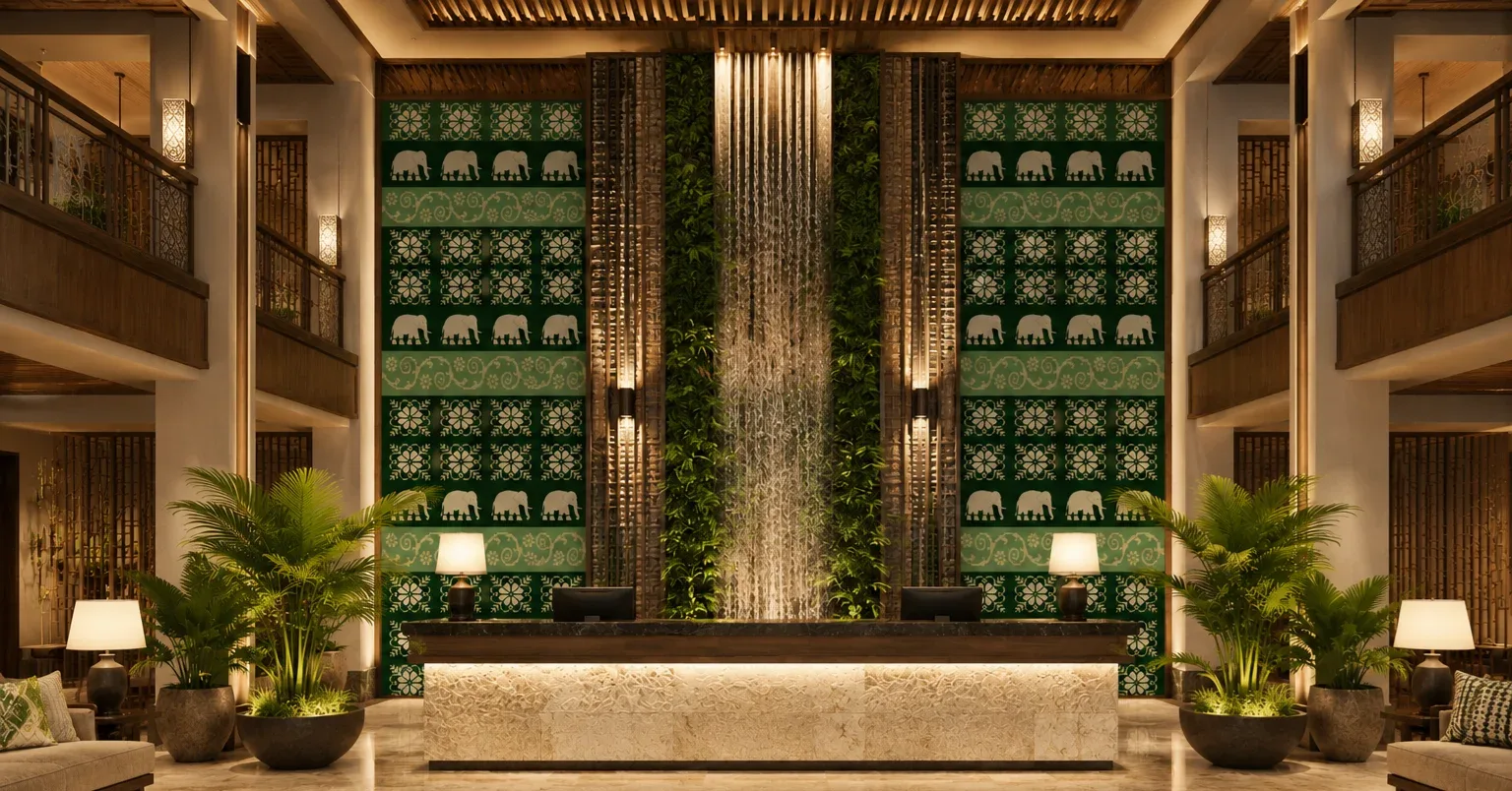 Deep Green Elegant Indian Design Royal Resort Reception Hall Wall Decor Self Adhesive Wallpaper