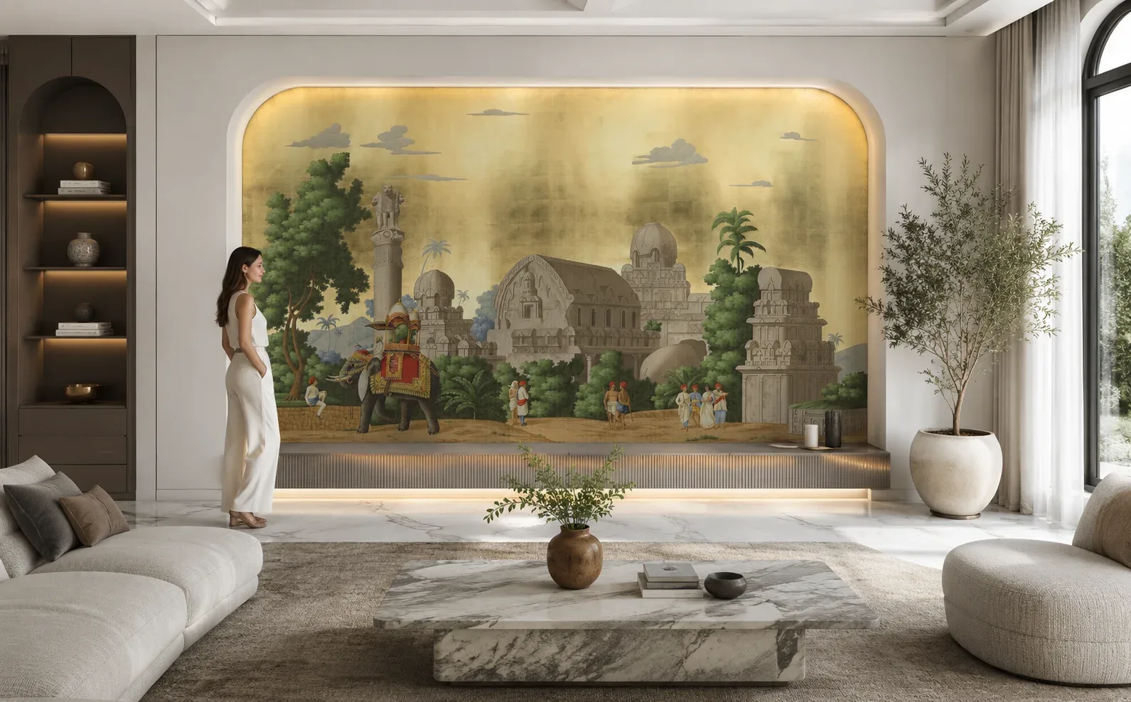 Best Living Room Rich Elephant Safari Palace Architectural Wallpaper Mural.png