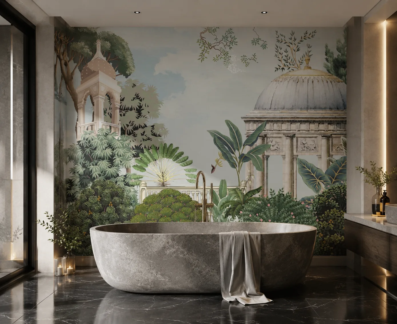 Best Bathroom Peel and Stick Indian Style Pavilion Garden Wall Mural for USA Home Decor.png