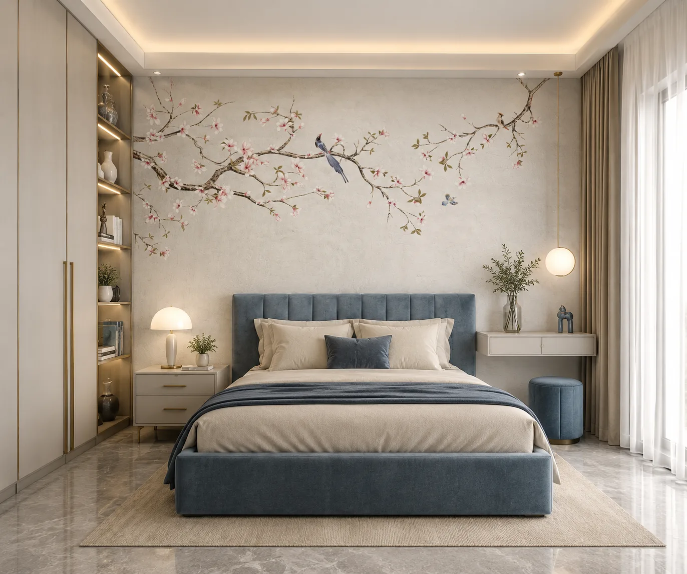 Luxury Botanical Chinoiserie Wall Mural for Chic Manhattan Apartment Trendy Bedroom Decor Premium Selection.png