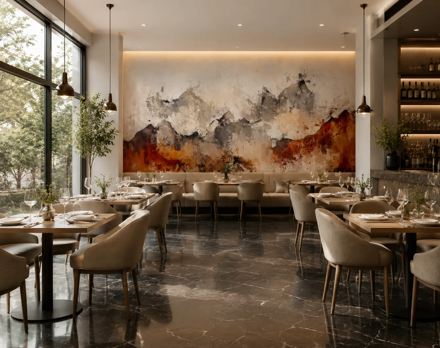 Warm Abstract Wilderness Wall Artwork for Seattle Urban Contemporary Restaurant Wall Accent Series.png