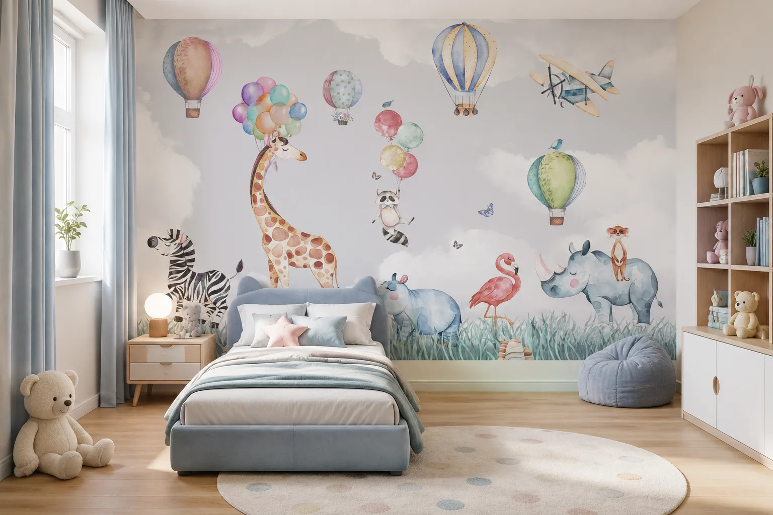 Whimsical Animal Sky Balloons Wall Mural Florida Toddler Bedroom Decor Inspiration Series.png