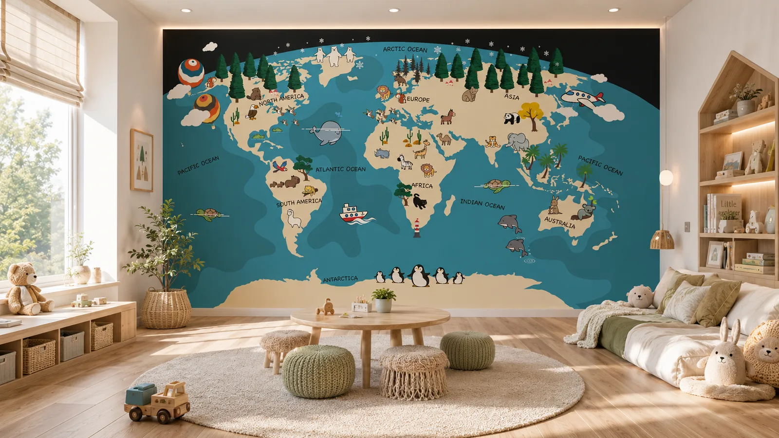 Kids World Geography Wall Mural Nursery Classroom Decor Texas Teacher Choice Edition.png