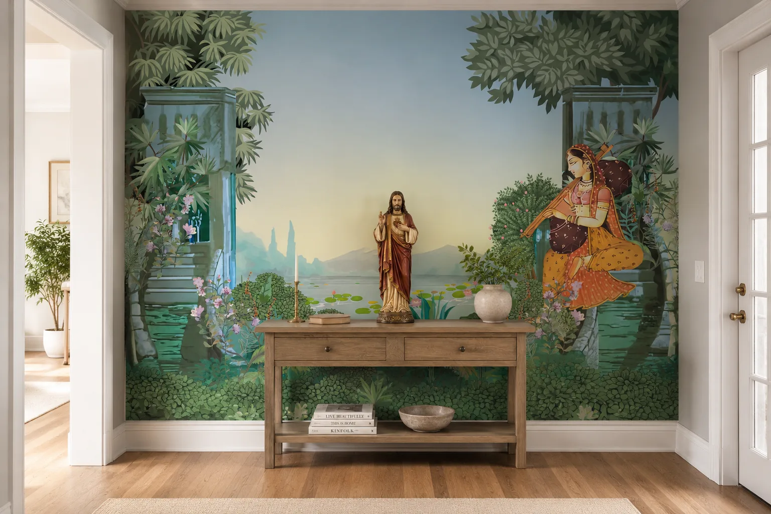 Latest Hallway Middle Wall Decor Peel Stick Mountain River Trees Wallpaper.png