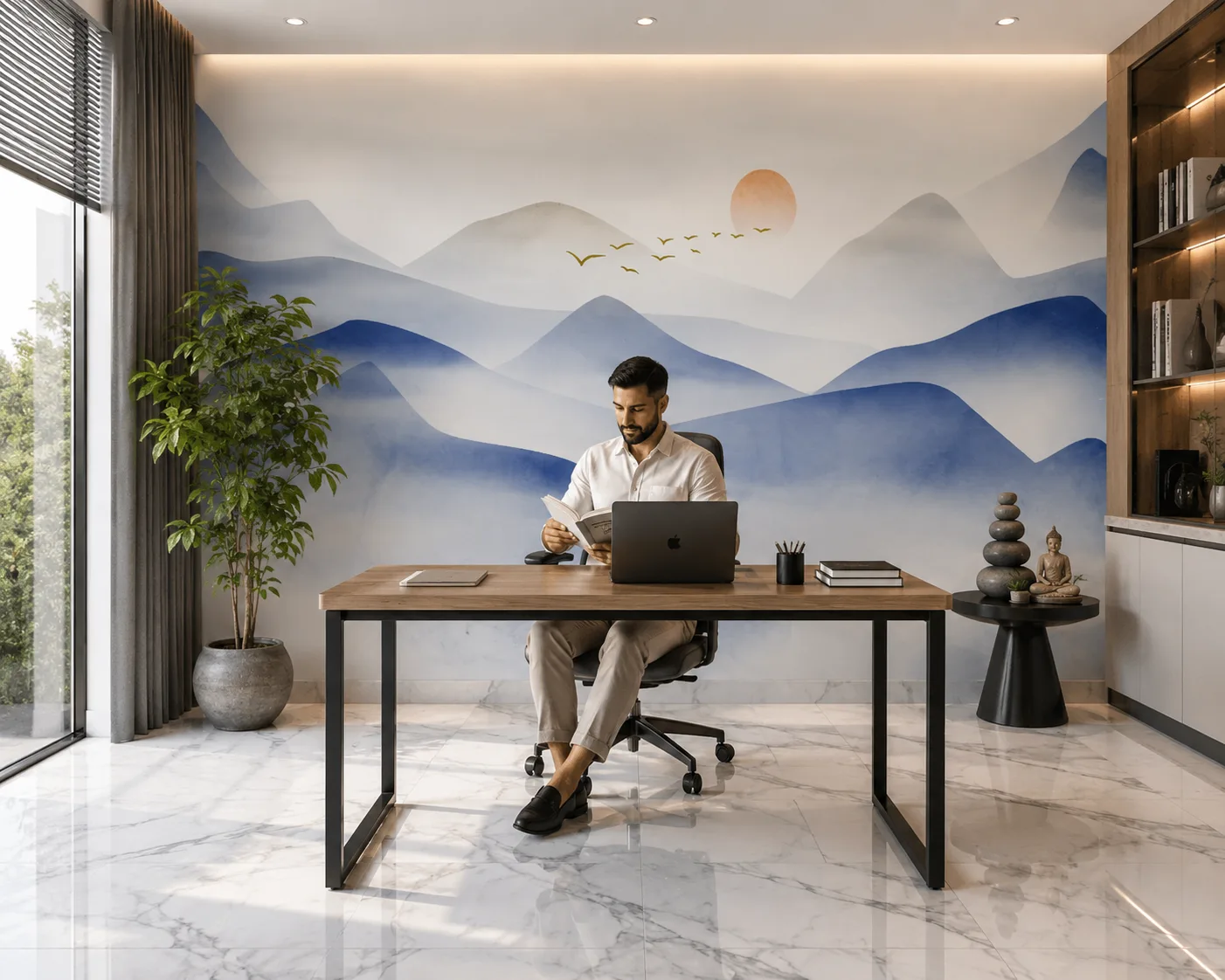 Watercolor Hills Office Wallpaper Peaceful Scandinavian Interior Texas Designer Edition Collection.png
