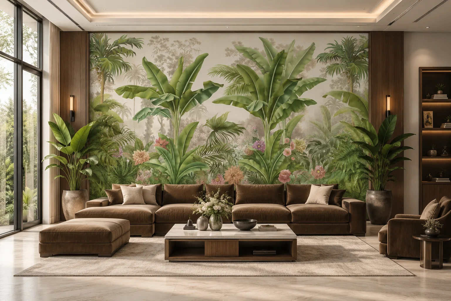 Coastal Tropical Banana Leaves Wallpaper Mural Soft Botanical Paradise Arizona Desert Luxe Edition.png