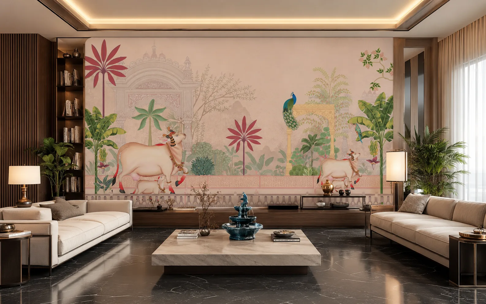 Vintage Indian Palace Cow Wallpaper Mural California Ranch Interior Decor Collection Edition.png