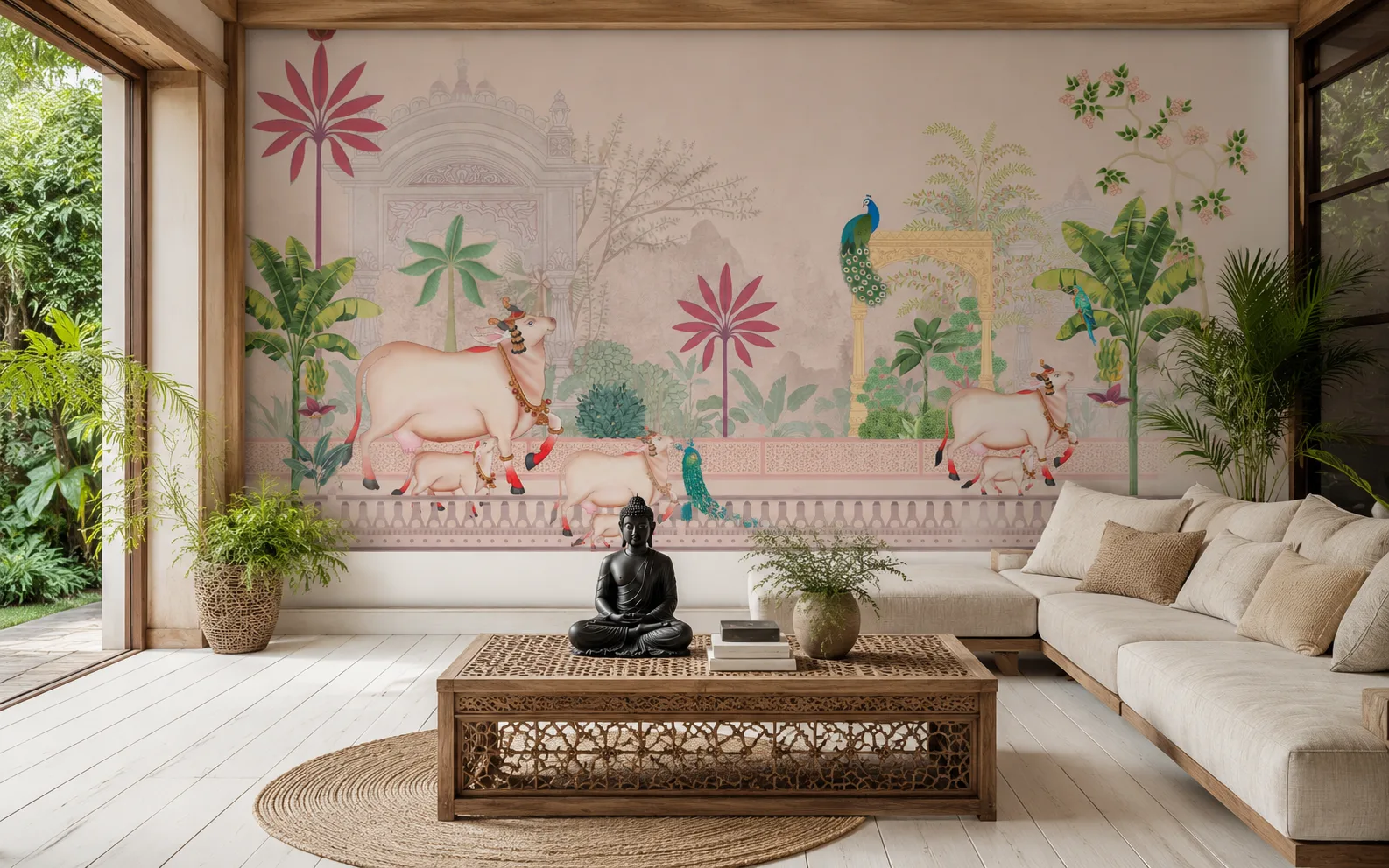 Rustic Sacred Cow Botanical Wall Mural Beverly Hills Mansion Decor Exclusive Edition.png
