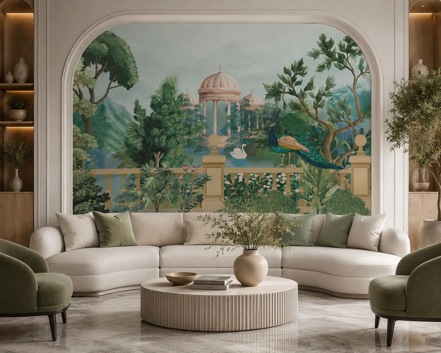 Serene Botanical Estate Arch Wallpaper Featuring Elegant Villa Inspired Collection.png
