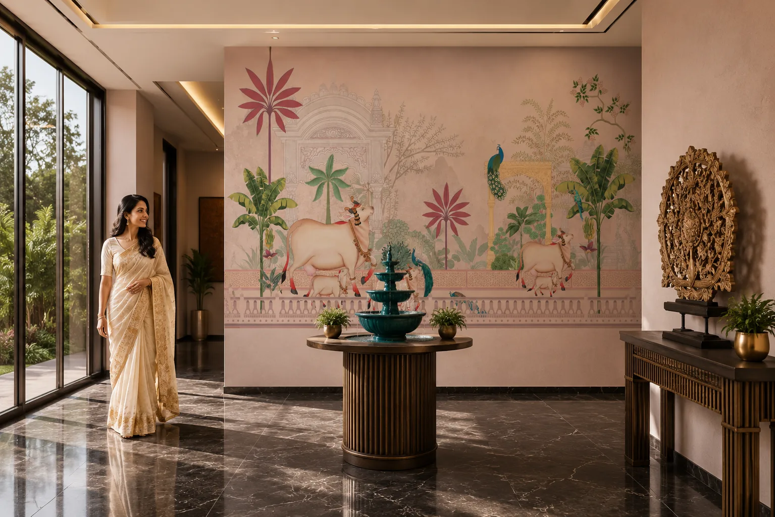 Elegant Indian Garden Mural Arizona Desert Chic Hallway Home Accent Premium Selection Collection.png