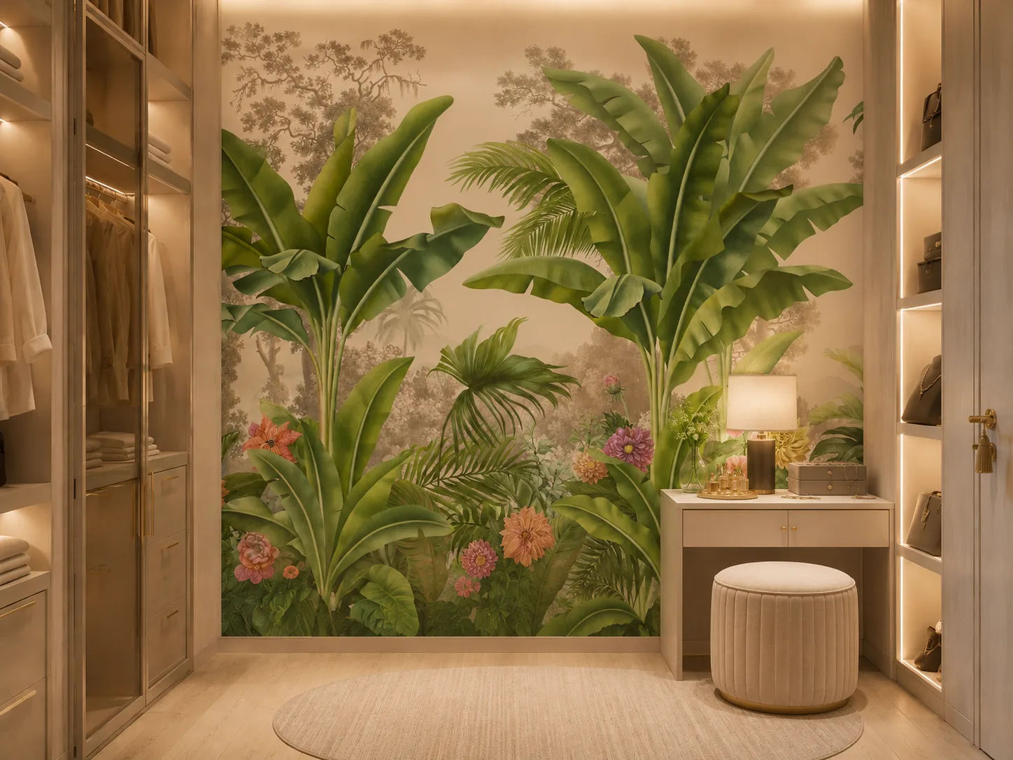 Luxury Tropical Garden Removable Wallpaper Neutral Green Banana Leaves Beverly Hills Decor Exclusive Edition.png