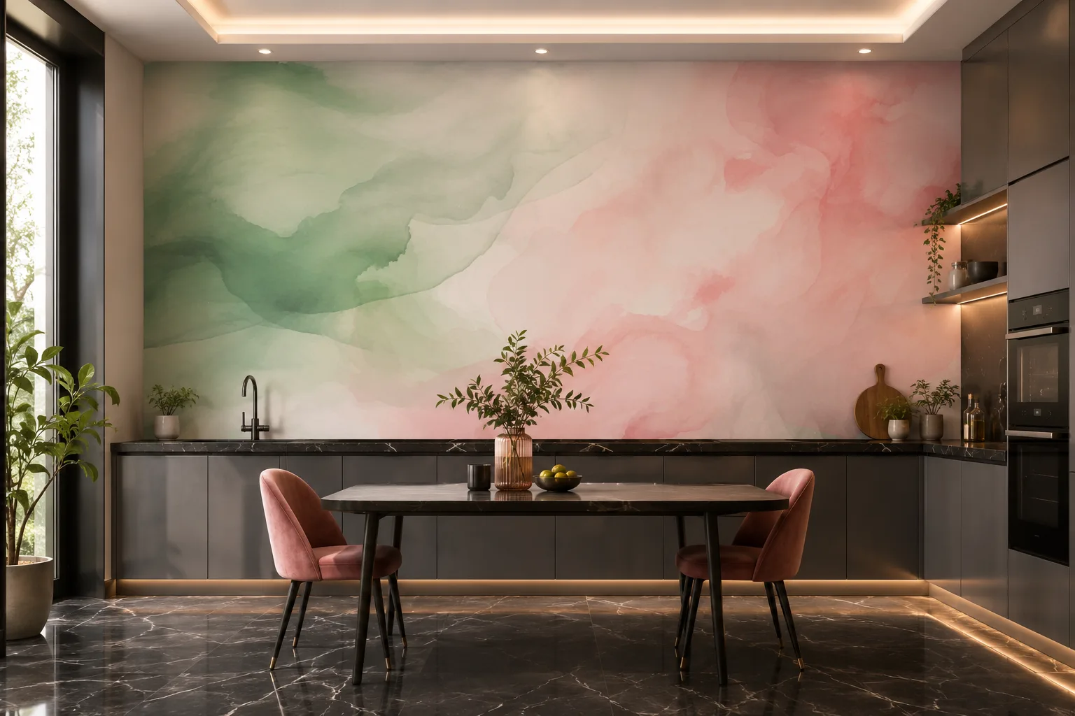 Soft Watercolor Marble Texture Wallpaper Arizona Desert Chic Dining Room Statement.png