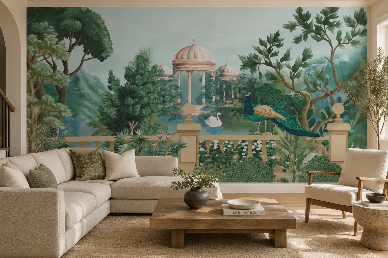 Dreamy Nature Landscape Living Room Wallpaper with Royal Pavilion Chicago Luxury Home Accent Collection.png