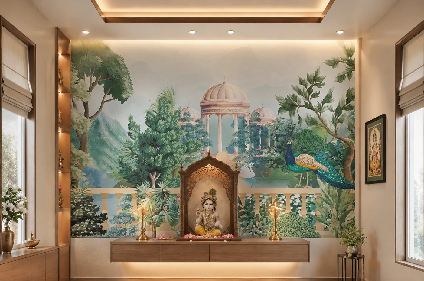 Tropical Palace Scenic Wallpaper Mural for Sophisticated Pooja Room Decor Signature Series.png