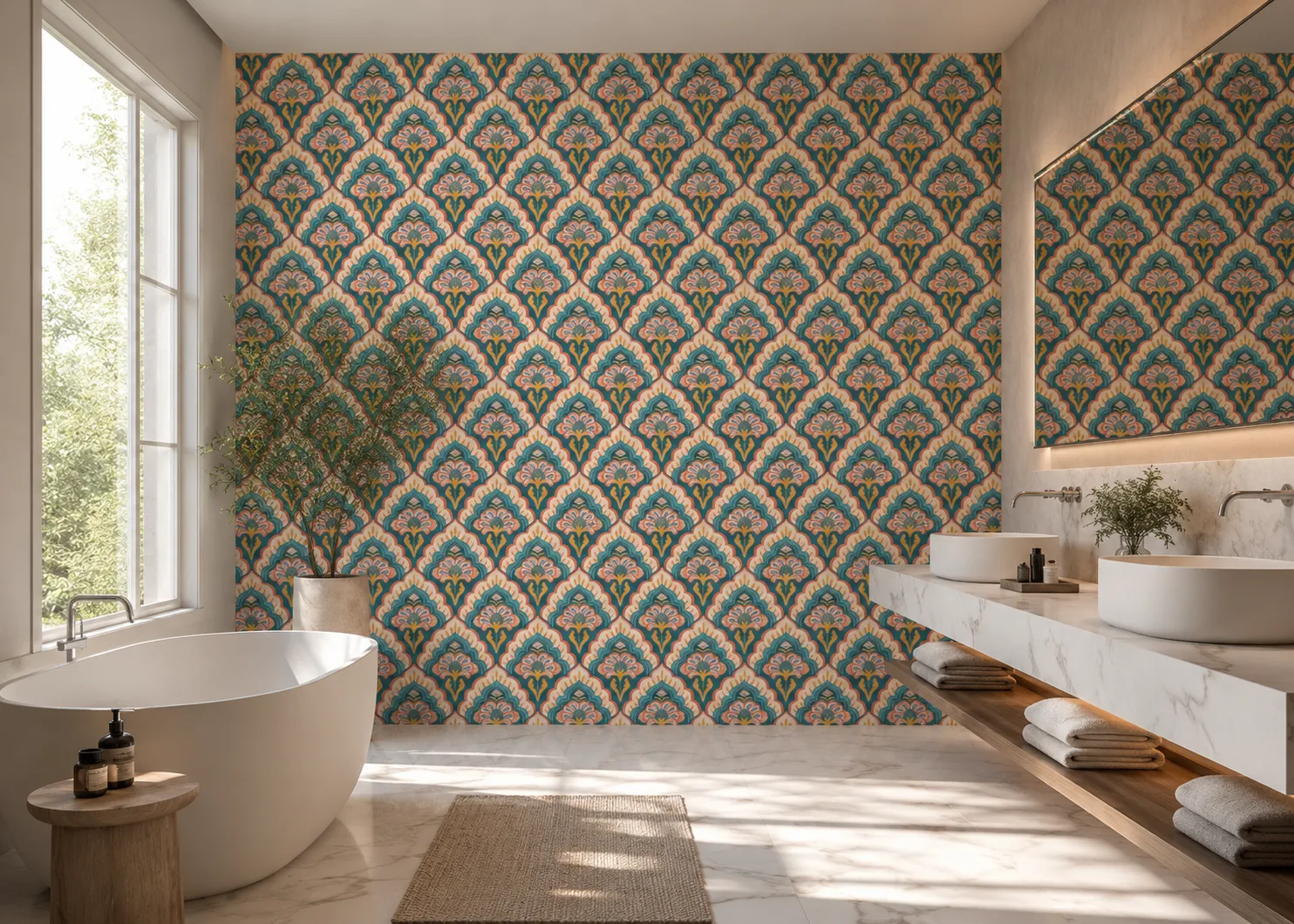 Bohemian Persian Motif Removable Wallpaper Texas Luxury Apartment Bathroo Wall Decor.png