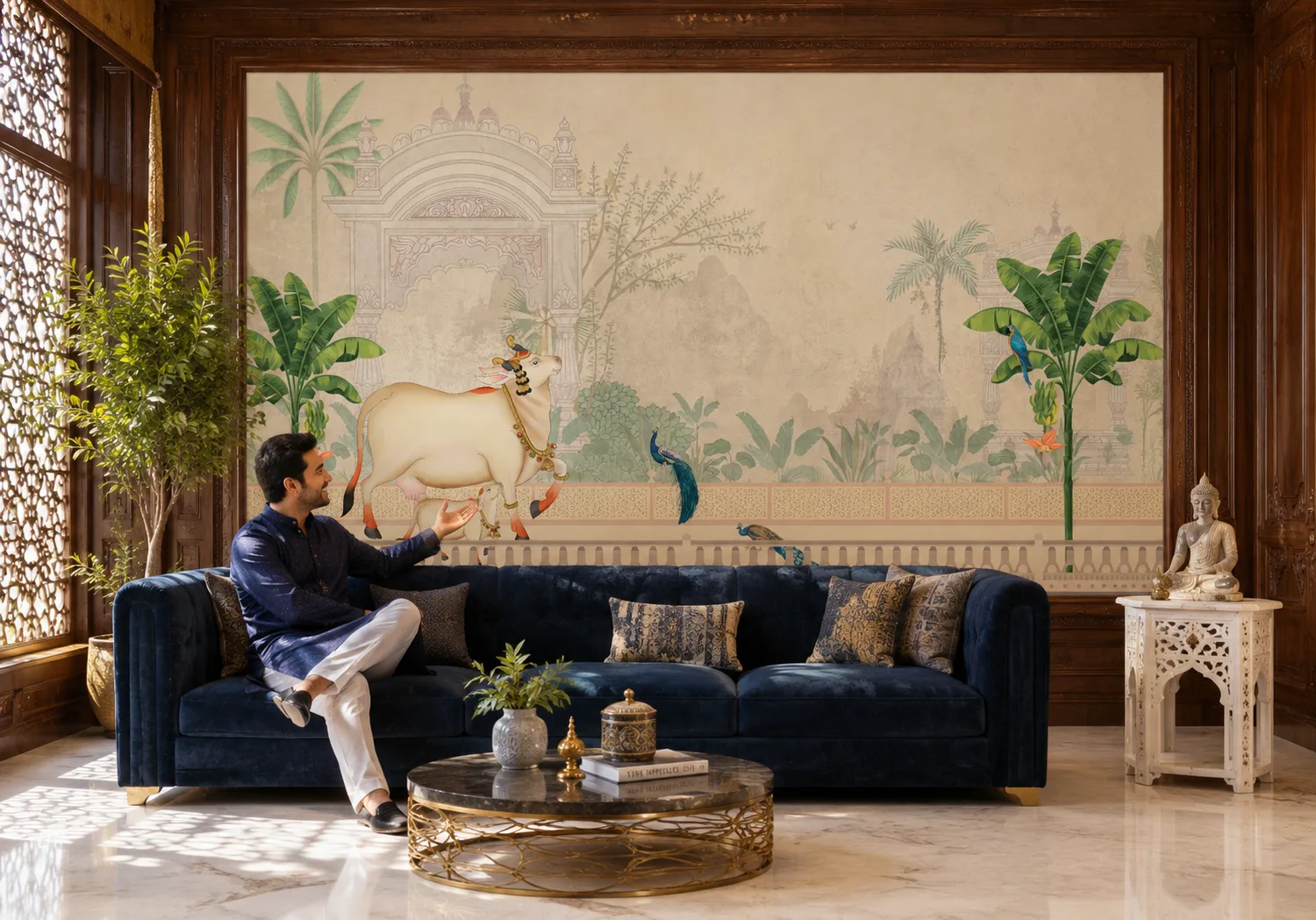 Traditional Indian Temple Animal Wallpaper Arizona Desert Villa Premium Decor Series.png