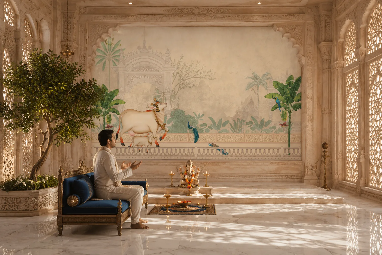 Vintage Peacock Jungle Heritage Pooja Room Wall Decor Texas Luxury Farmhouse Interior Collection.png