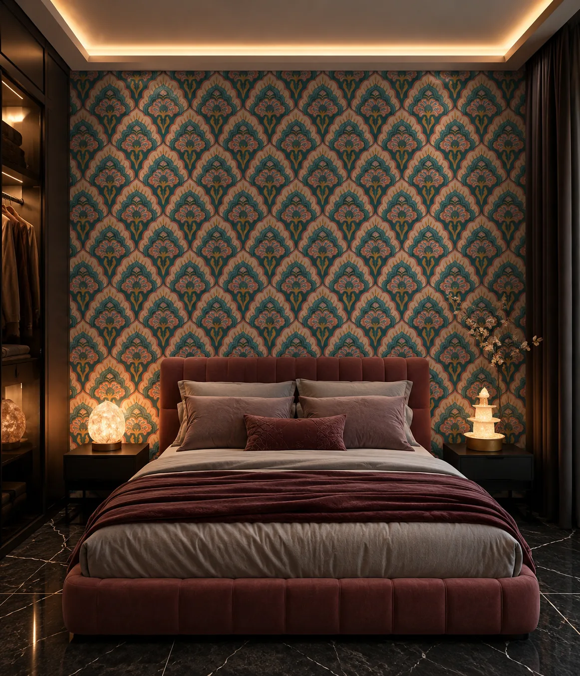 Elegant Mediterranean Floral Pattern Wallpaper Florida Beach House Accent Wall Edition.png