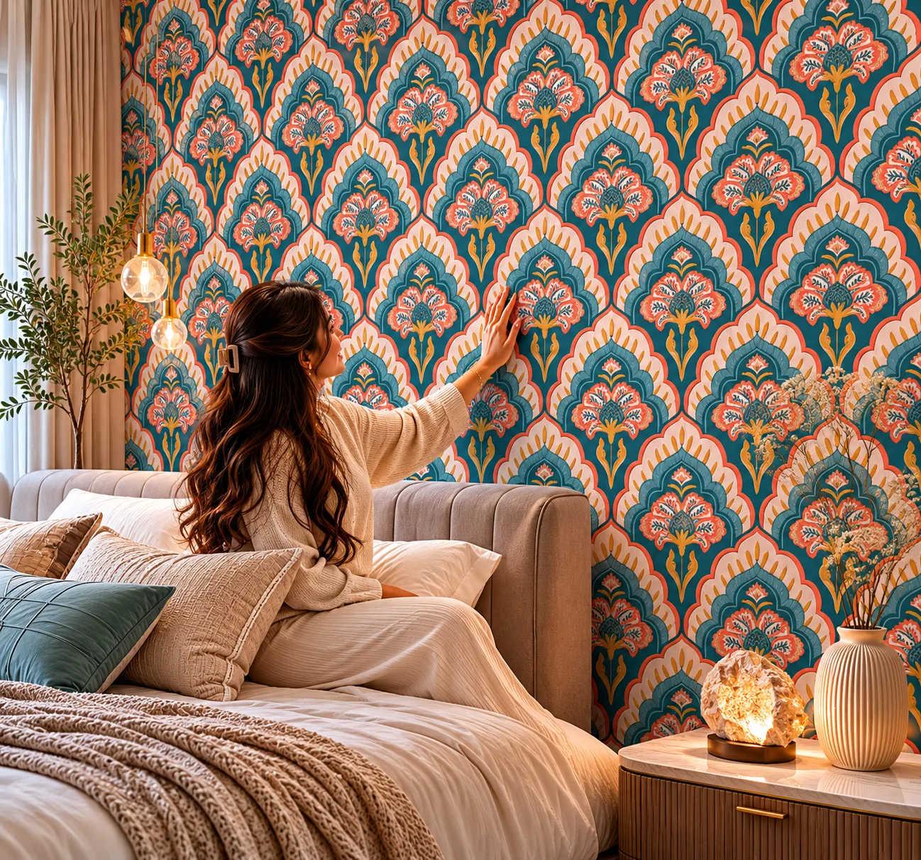 Classic Teal Peach Powder Room Wallpaper Chicago Boutique Bedroom Decor Selection.png