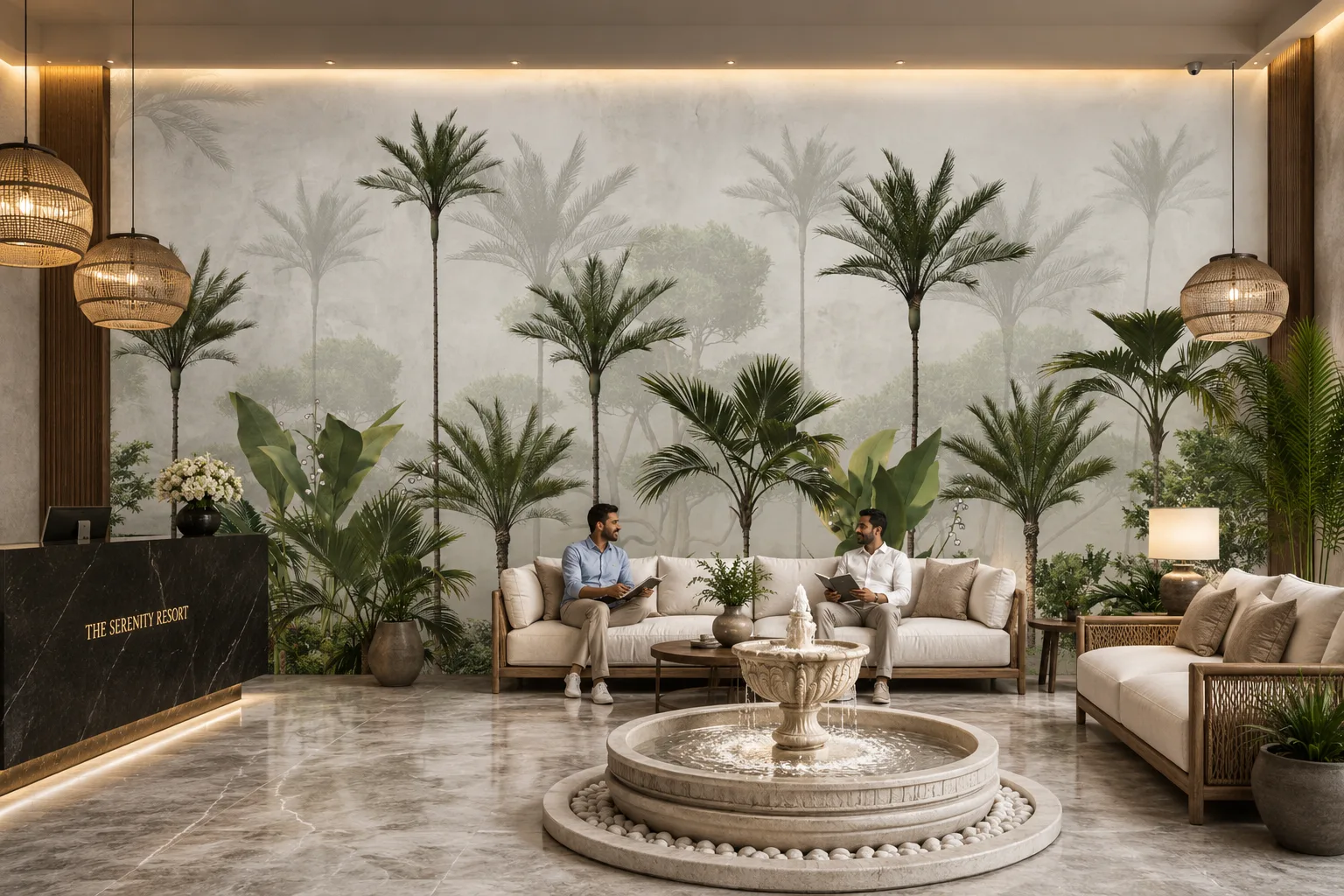 Contemporary Tropical Forest Wallpaper Mural for Los Angeles Luxury Apartment Living Collection.png