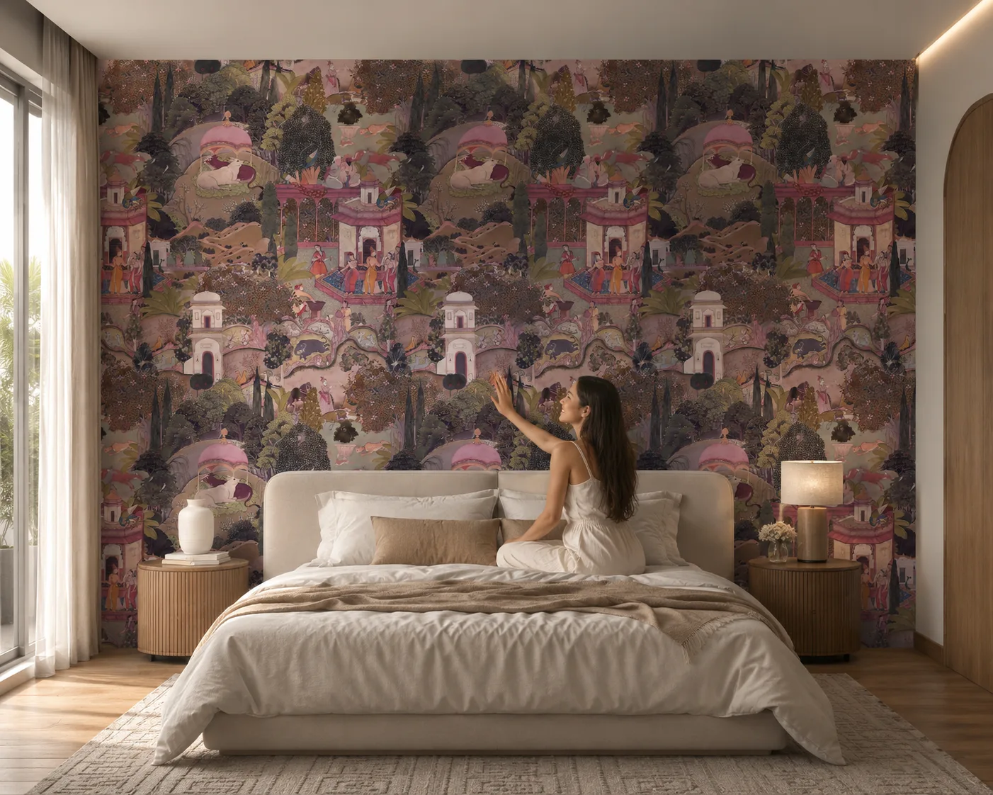 Vintage Mughal Garden Wildlife Wallpaper Mural Elegant Bedroom Decor California Estate Collection.png