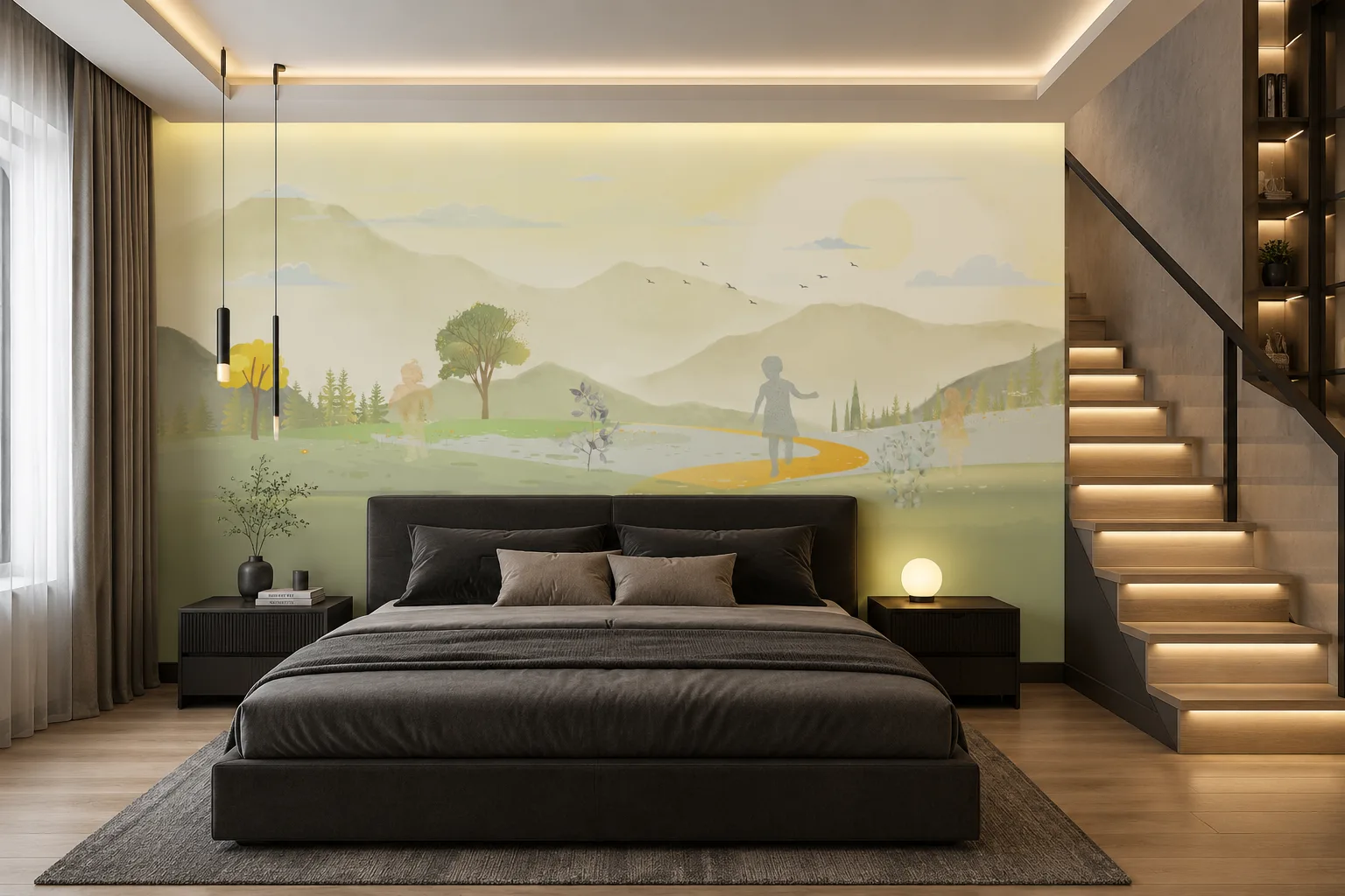 Calming Nature Wallpaper Soft Watercolor Bedroom Mural Colorado Cabin Style Interiors Signature Edition.png