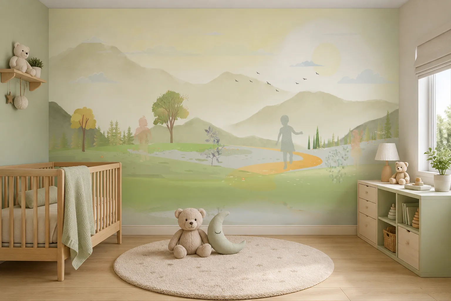 Pastel Mountain Nursery Wallpaper Playroom Wall Mural Neutral Kidsroom Decor California Family Edition.png