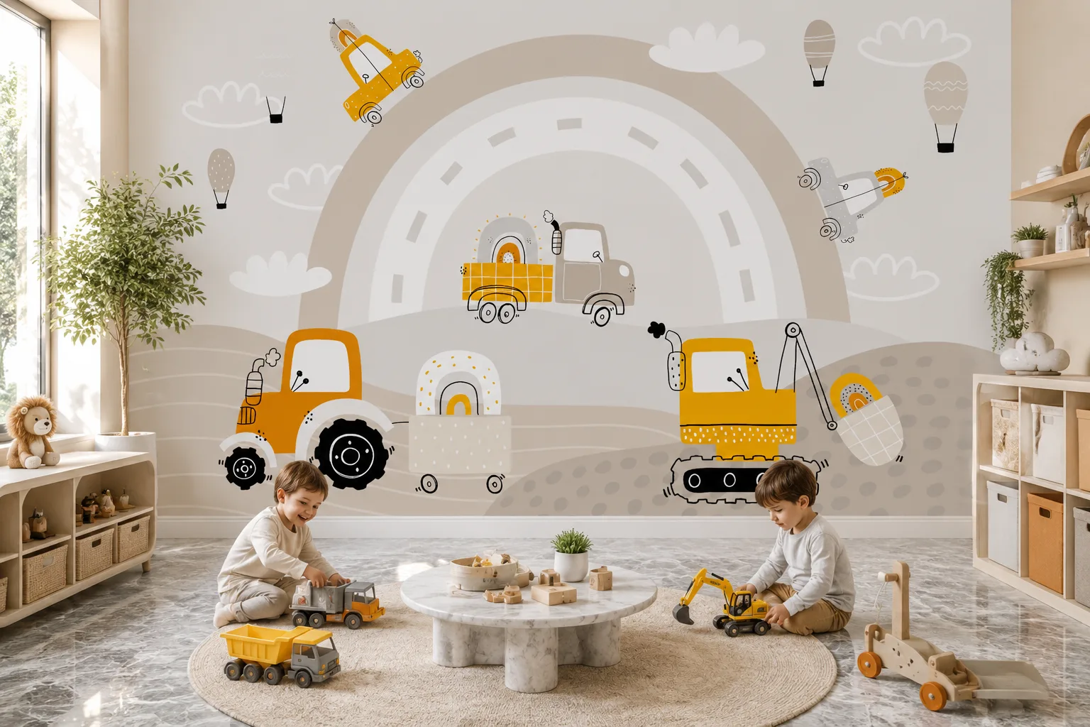 Cute Transportation Nursery Wall Mural for Toddler Playroom Dream Space Collection Theme.png