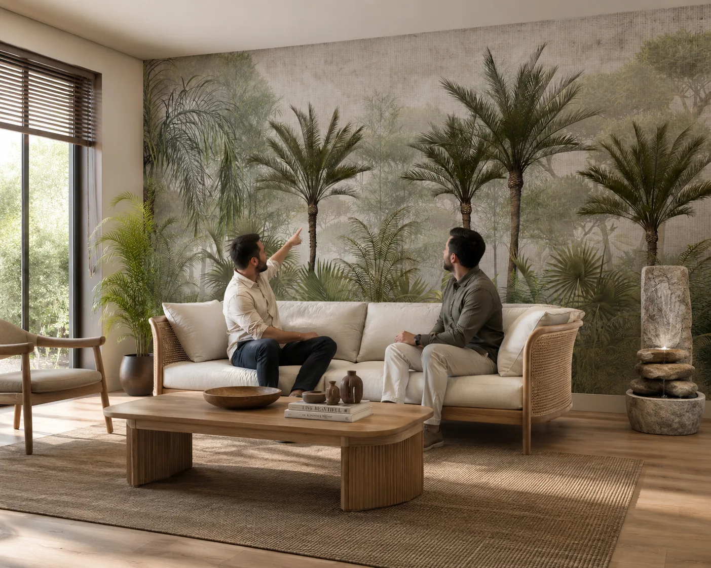 Luxury Neutral Jungle Wallpaper California Organic Modern Living Room Signature Collection Edition.png
