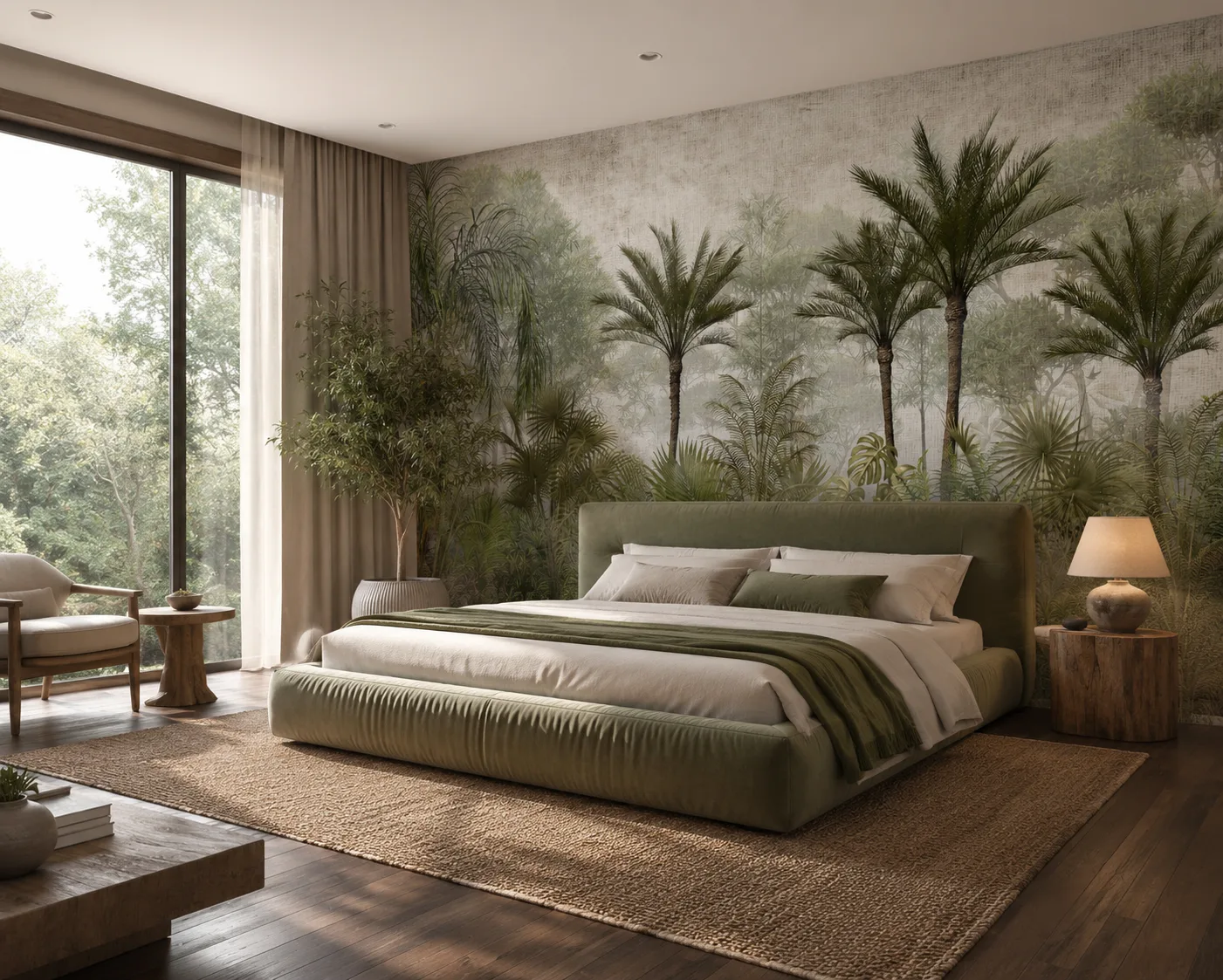 Tranquil boho bedroom with tropical mural.png