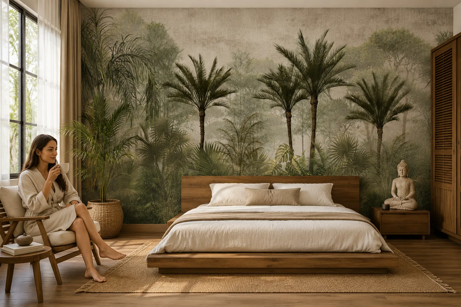 Soft Beige Palm Forest Wall Mural Los Angeles Luxury Home Feature Edition.png