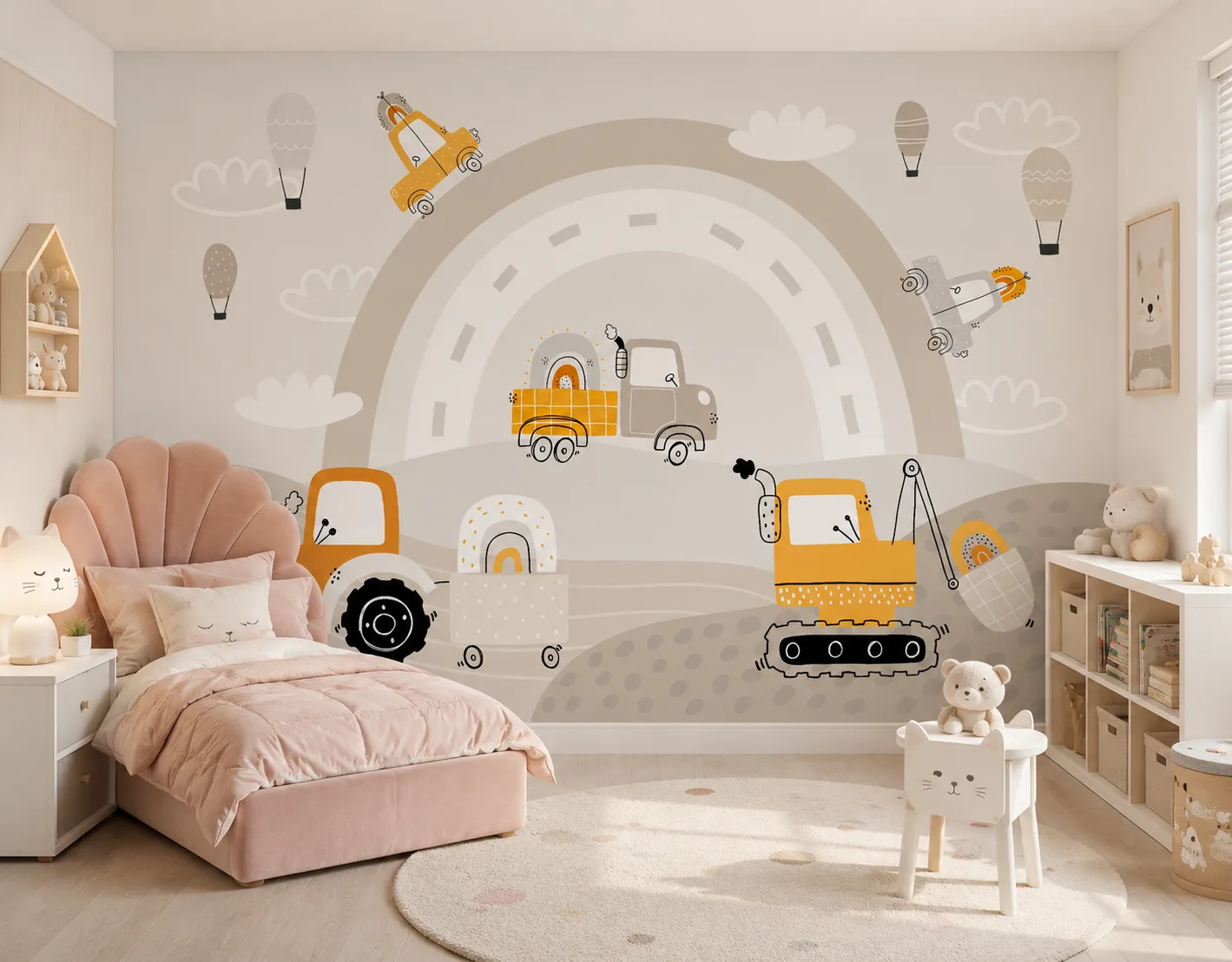Neutral Construction Vehicles Kids Room Wallpaper Mural for Modern Dallas Kidsroom Cozy Edition.png