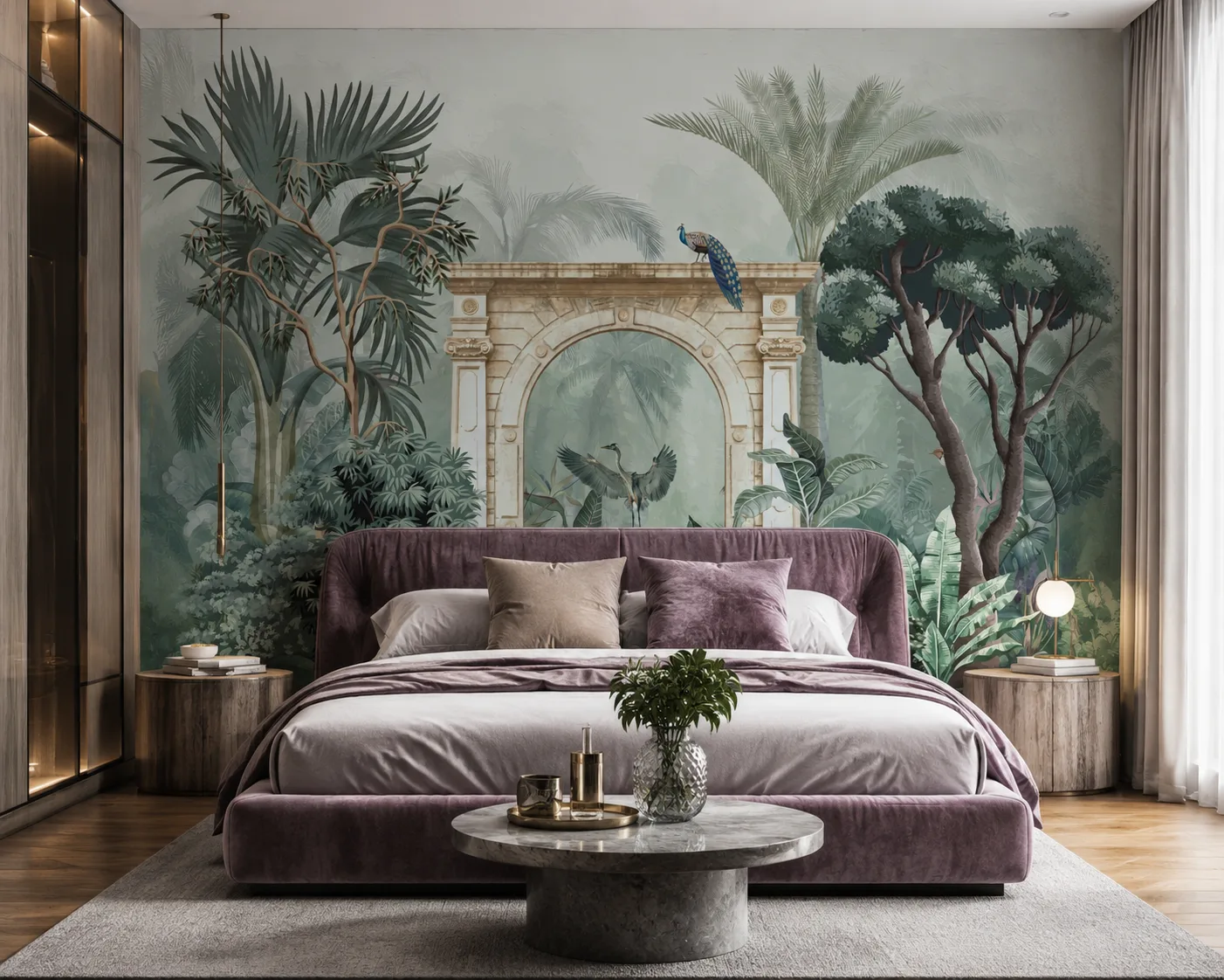Exotic Rainforest Wallpaper Mural With Heritage Architectural Design for Bedroom.png