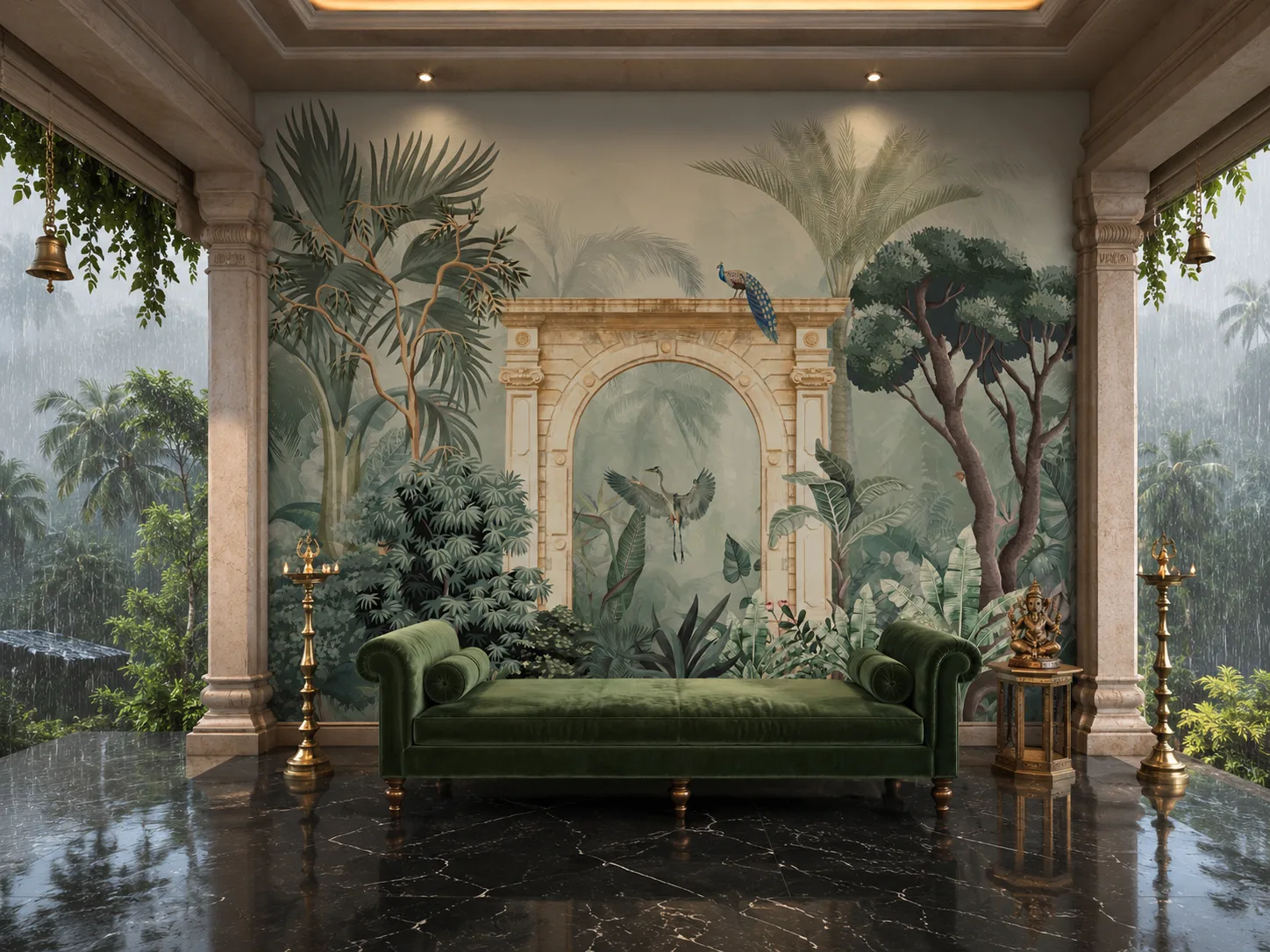 Classic Tropical Garden Wallpaper Featuring Elegant Birds Nashville Home Style.png