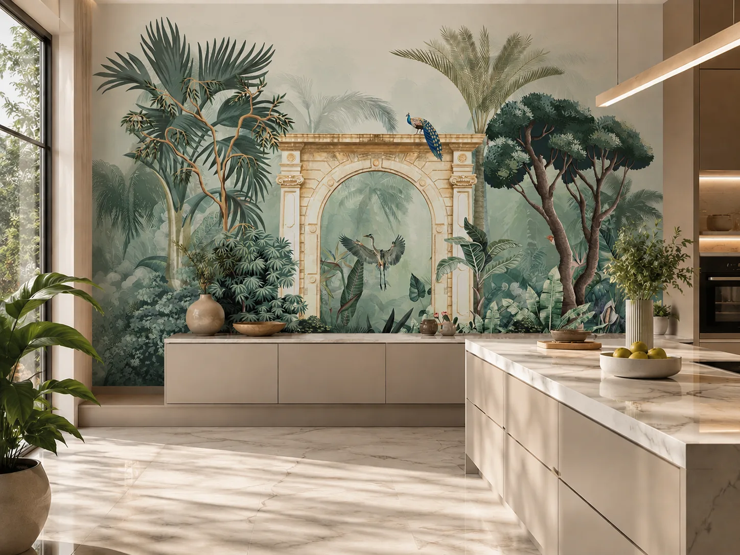 Tropical Garden Kitchen Wallpaper Mural With Peacock Luxury Decor Florida Homes.png