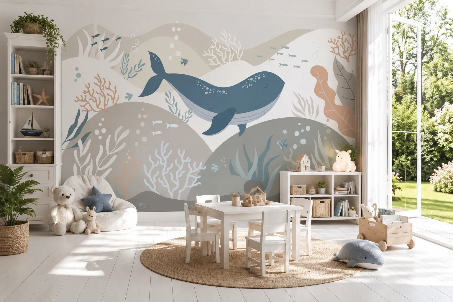 Calming Whale Ocean Nursery Wallpaper Coastal Marine Decor California Nursery Favorite.png