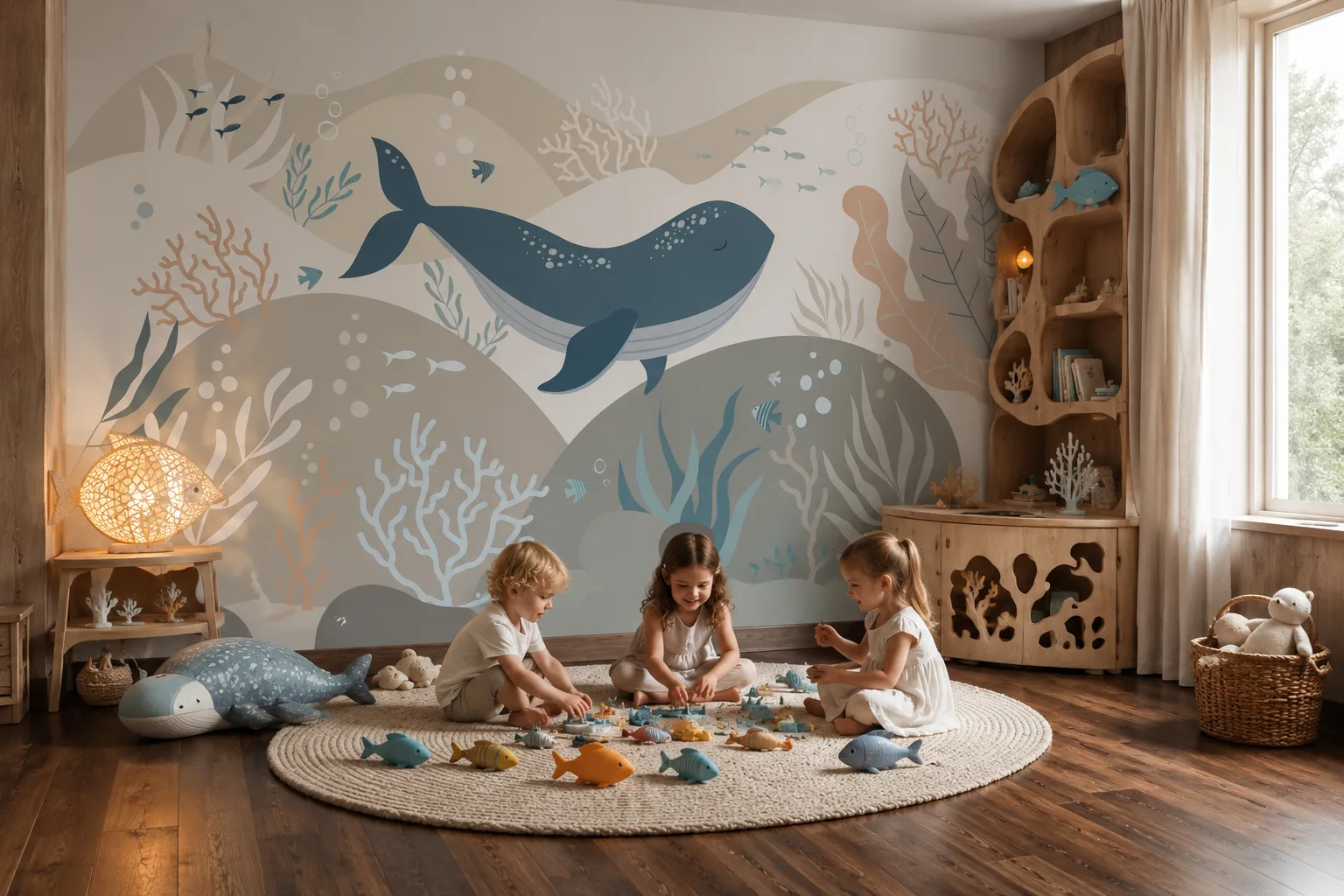 Cute Whale Underwater Nursery Wallpaper Modern Baby Room Michigan Collection.png