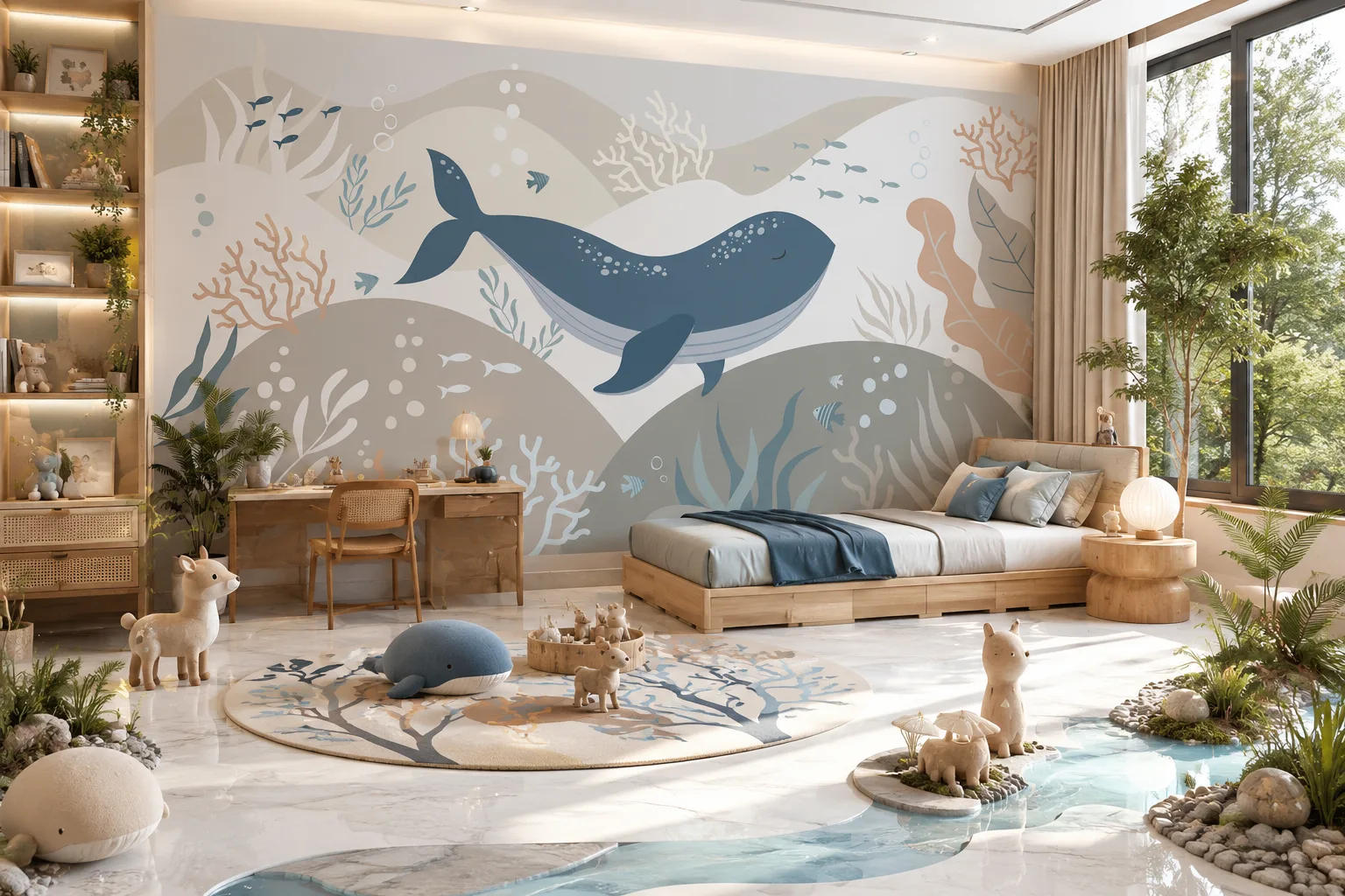 Dreamy Sea Creatures Nursery Wall Mural Neutral.png