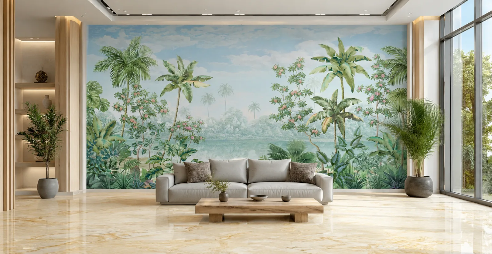 Calming Jungle Lake View Wall Mural Premium Coastal Collection.png