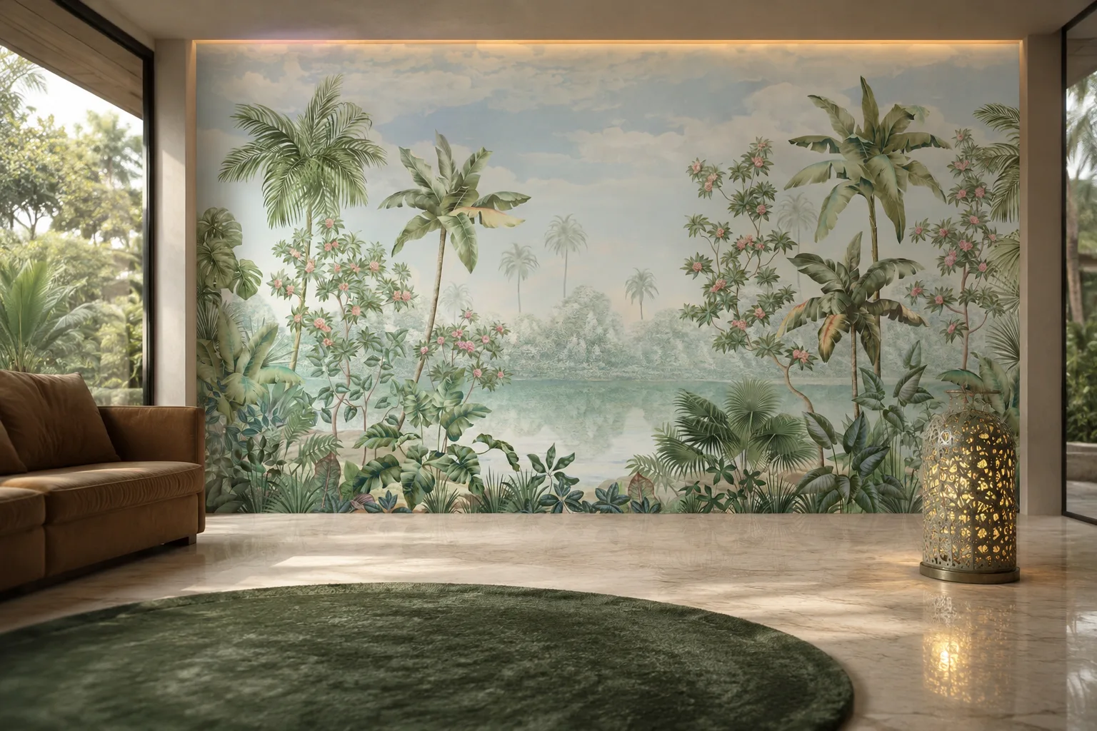 Luxury Tropical Waterfront Wallpaper With Delicate Blossoms Orlando Decor Highlight.png