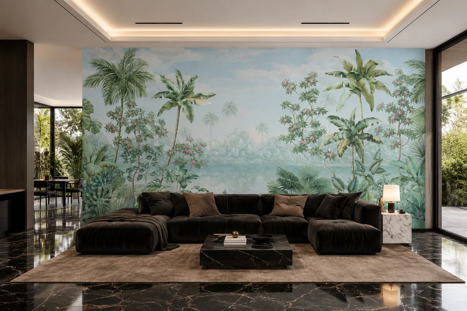 Lush Palm And Floral Panorama Wallpaper Relaxed Coastal Georgia Accent.png